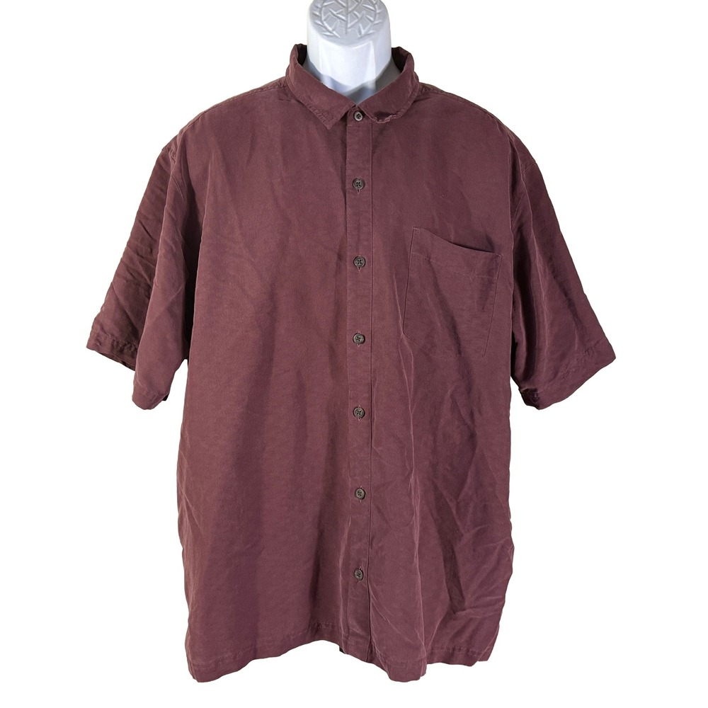 REI Button Front Shirt Mens XXL Burgundy Modal Blend Short Sleeve Casual‎